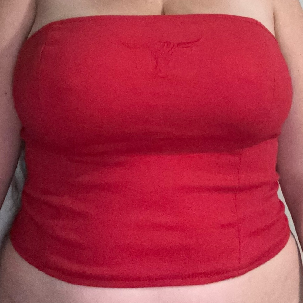 NWT Sergio Valente Hot Red Stretch Strapless Embroidered Tube Top